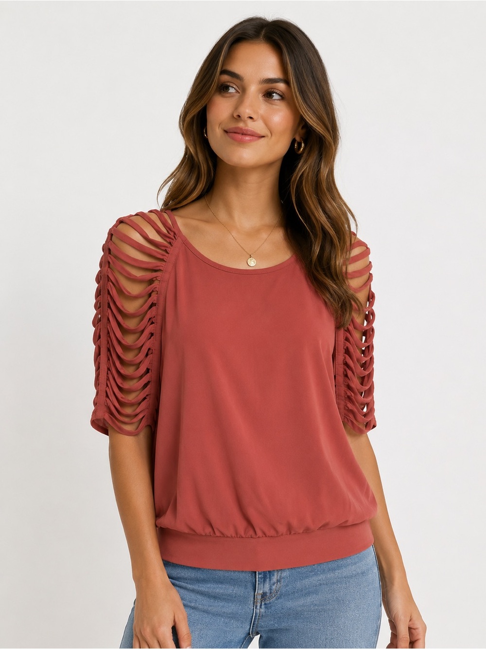 Naked Zebra‎ Cutout Sleeve Blouse Rust Pink Boho Festival Top Small NWT